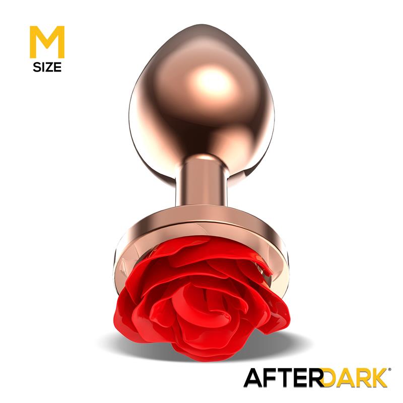 Rose Gold Anal Plug with Red Rose Base Size M