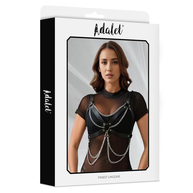 Noelle Vegan Leather Chest Harness with Chain One size
