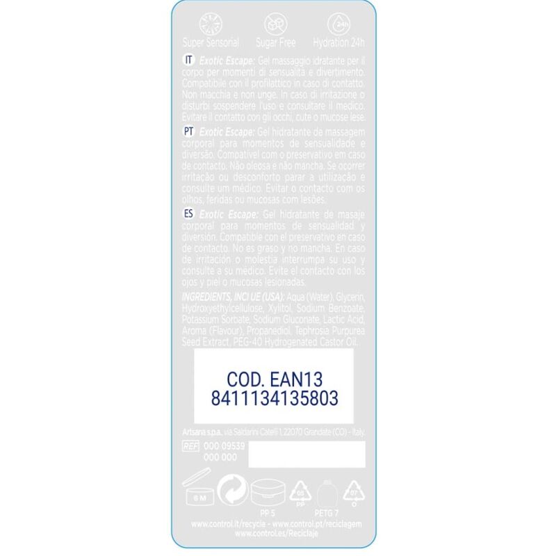 Masažni gel Control 2v1 Exotic, 200 ml