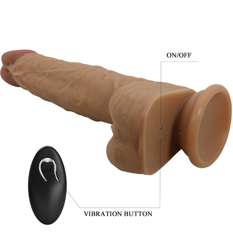 PRETTY LOVE - JONATHAN SILIKONSKI DILDO 3 VIBRACIJE + 3 MERITVE ZA VSTAVLJANJE DALJINSKI UPRAVLJALNIK 21 CM