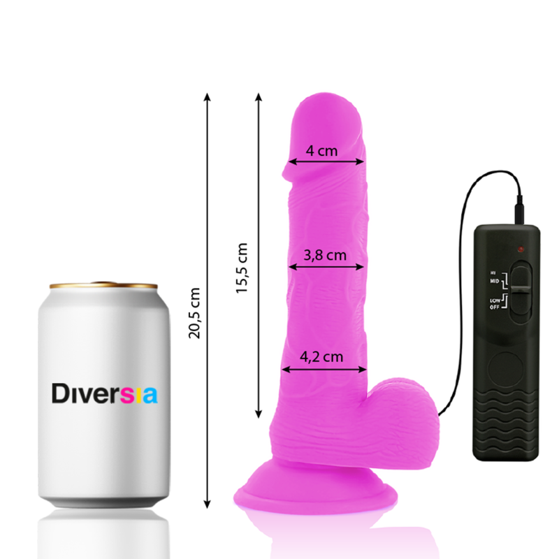 DIVERSIA - FLEKSIBILEN VIBRACIJSKI DILDO VIJOLIČNA 20,5 CM -O- 4,2 CM