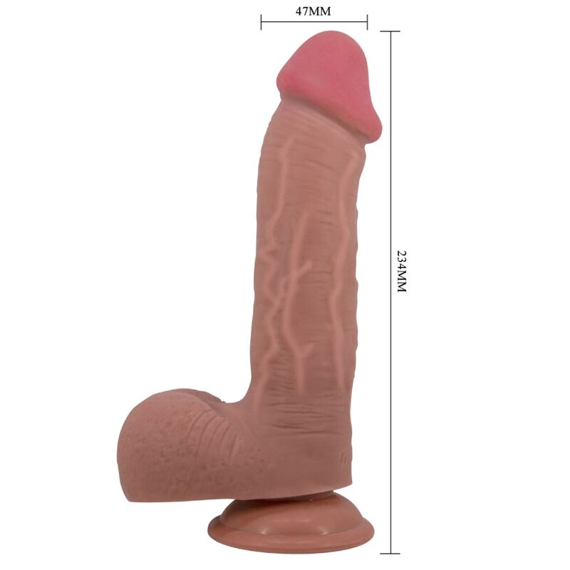 PRETTY LOVE - SERIJA DRSNIH KOŽ REALISTIČNI DILDO Z DRSNO KOŽNO PRISESALKO RJAVE BARVE 23,4 CM