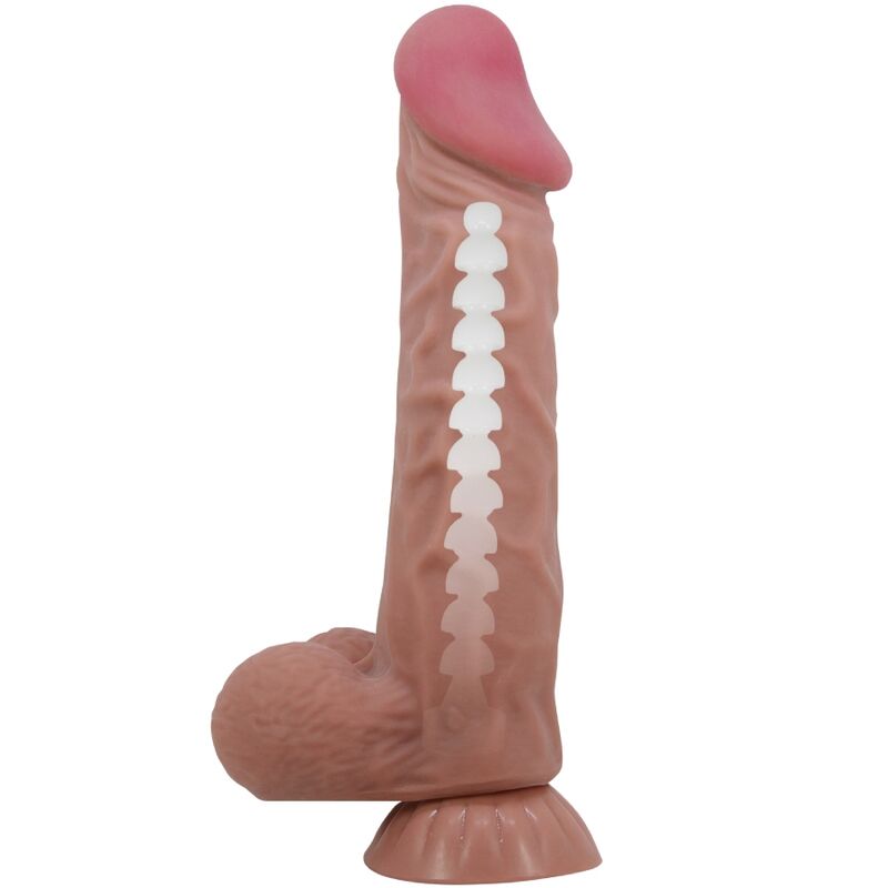 PRETTY LOVE - SERIJA DRSNIH KOŽ REALISTIČEN DILDO Z DRSNO KOŽO S PRISESKOM RJAVE BARVE 24 CM