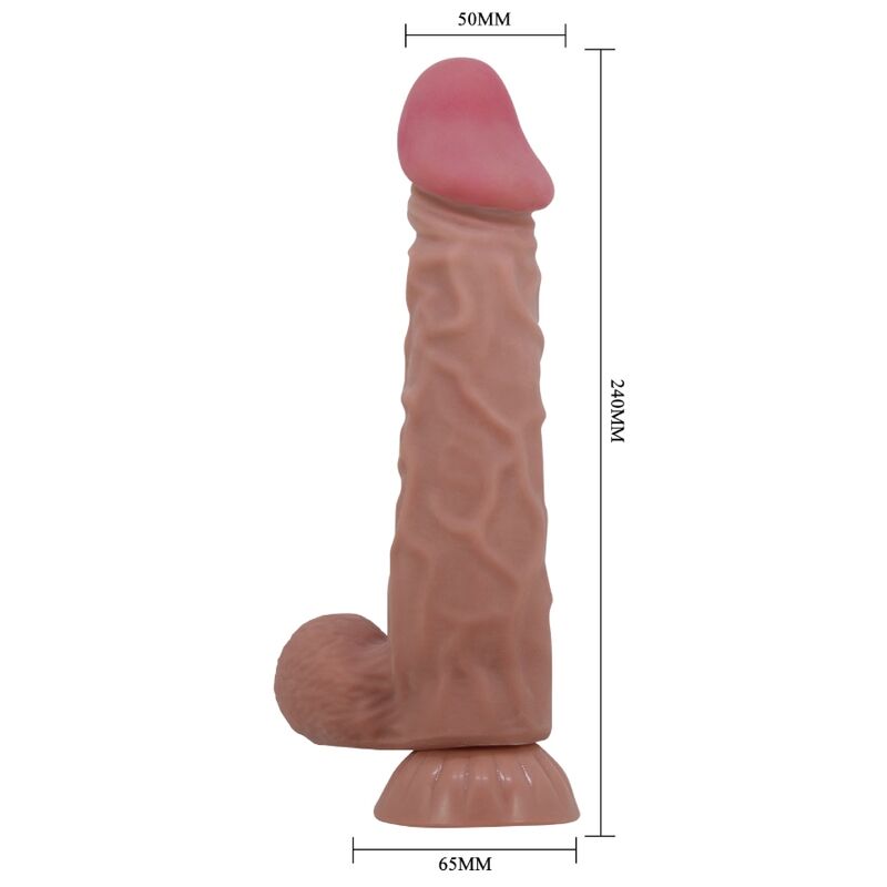 PRETTY LOVE - SERIJA DRSNIH KOŽ REALISTIČEN DILDO Z DRSNO KOŽO S PRISESKOM RJAVE BARVE 24 CM