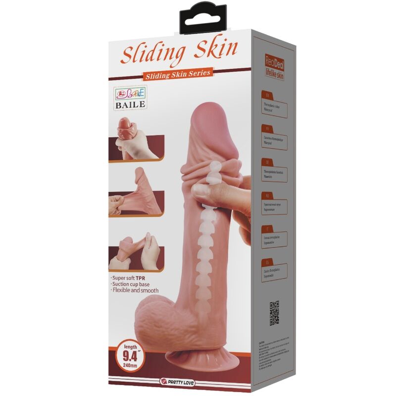 PRETTY LOVE - SERIJA DRSNIH KOŽ REALISTIČEN DILDO Z DRSNO KOŽO S PRISESKOM RJAVE BARVE 24 CM