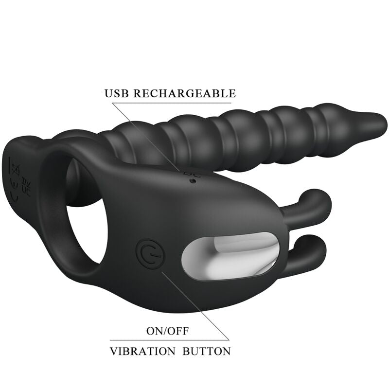 Analni vibrator z obročkom Pretty Love - Blackney, črna