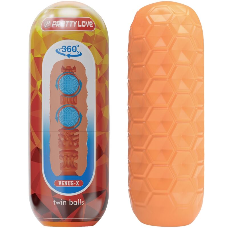 Masturbator s kroglicama Pretty Love - Twin Balls, oranžna