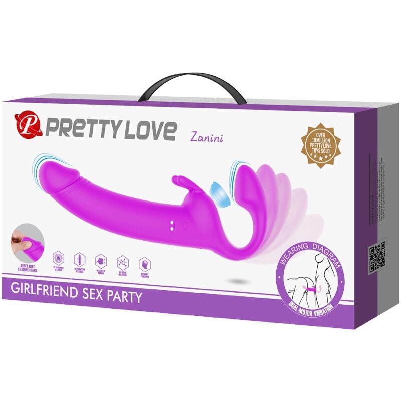 PRETTY LOVE - ZANINI STRAPLESS STRAP-ON 10 VIBRACIJ VIJOLIČNA