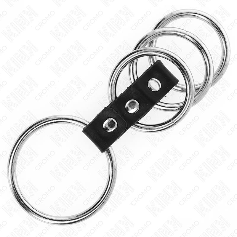 KINK - 4 KOVINSKI OBROČKI ZA PENIS OD 3,7 CM DO 5 CM, POVEZANI Z USNJEM