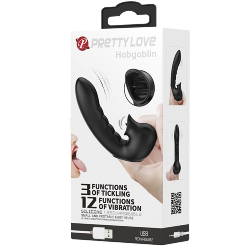 PRETTY LOVE - HOBGOBLIN VIBRACIJSKI PRIMER ZA PRST 12 VIBRACIJ + STIMULATOR KLITORISA ČRN