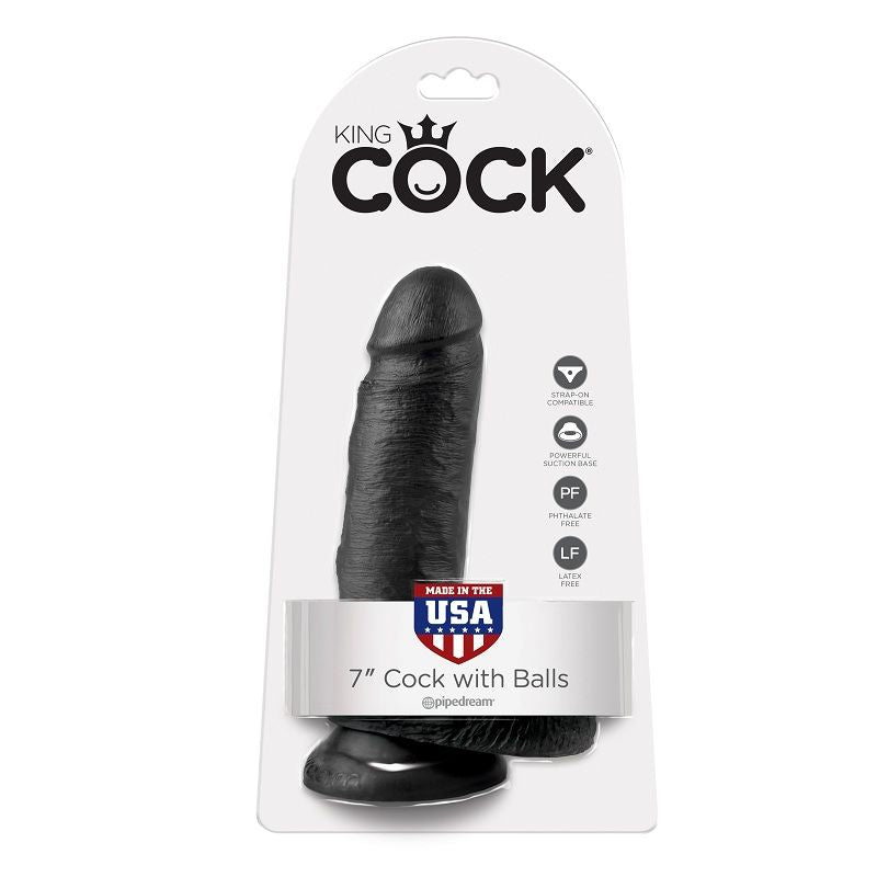 KING COCK - 7 DILDO ČRN S KROGLICAMI 17,8 CM