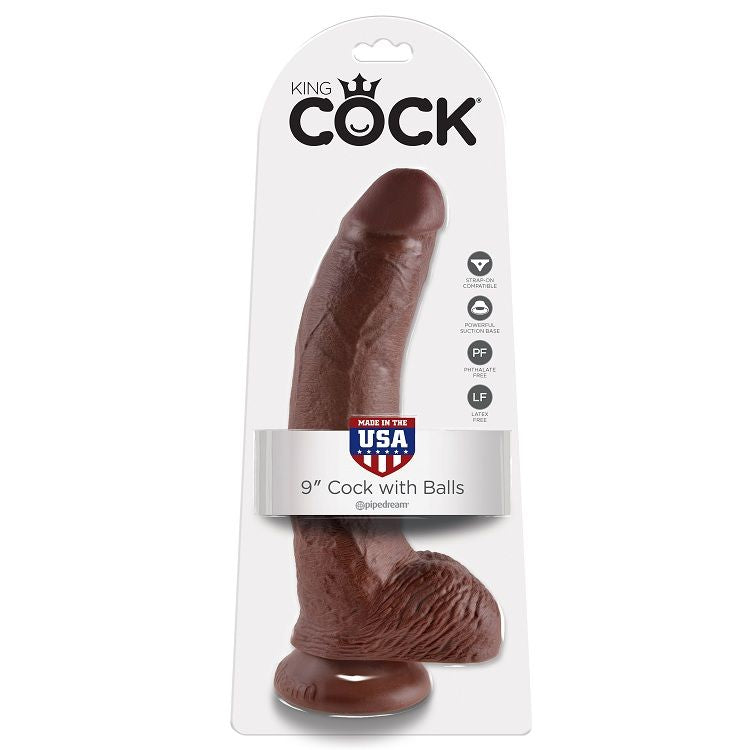 KING COCK - 9 DILDO RJAV Z JAJČKI 22,9 CM