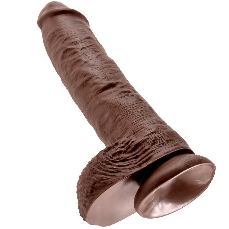 KING COCK - 10 DILDO RJAV Z JAJČKI 25,4 CM