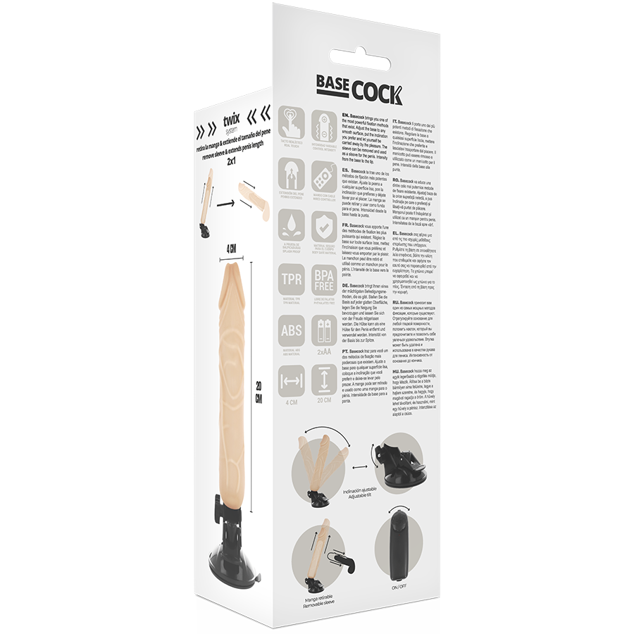 BASECOCK - REALISTIČNI VIBRATOR NA DALJINSKI UPRAVLJALNIK MESO 20 CM -O- 4 CM