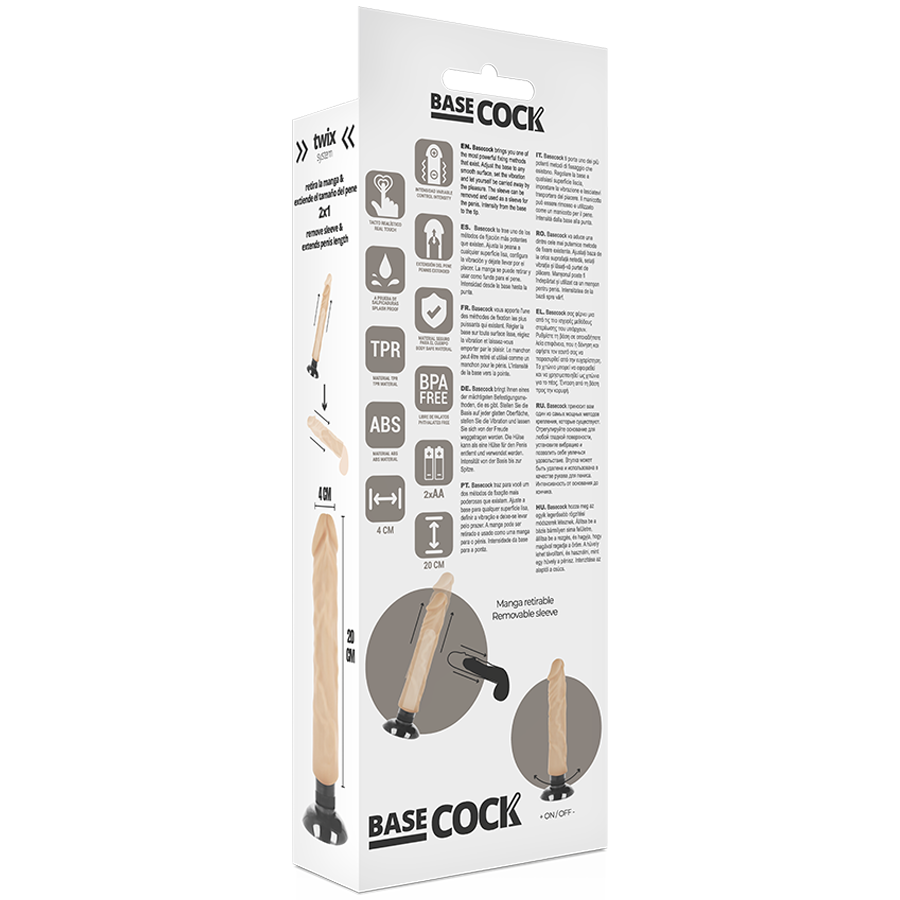 BASECOCK - REALISTIČNI VIBRATOR 2-1 MESO 20 CM -O- 4 CM