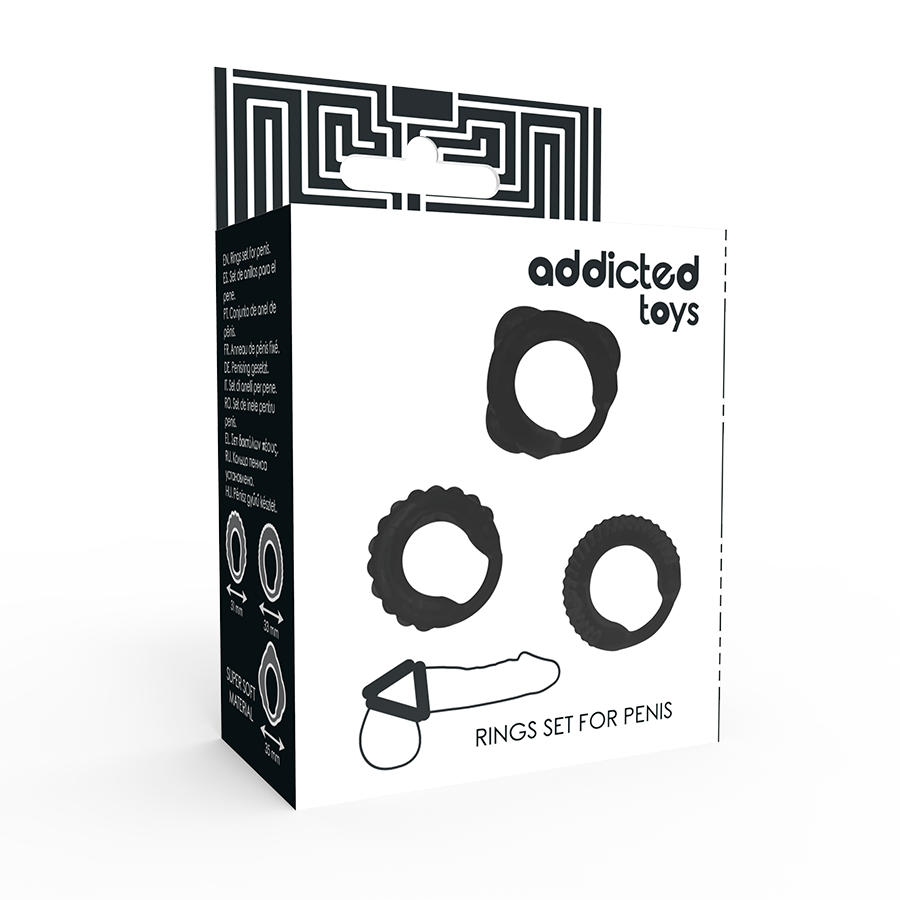 Set obročkov za penis Addicted Toys - C-Rings, black