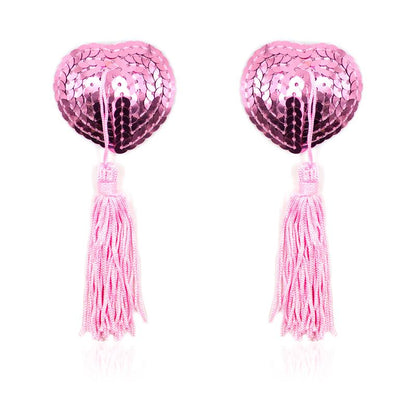 Self Adhesive Heart Sequin Nipple Cover with Tassel Pink