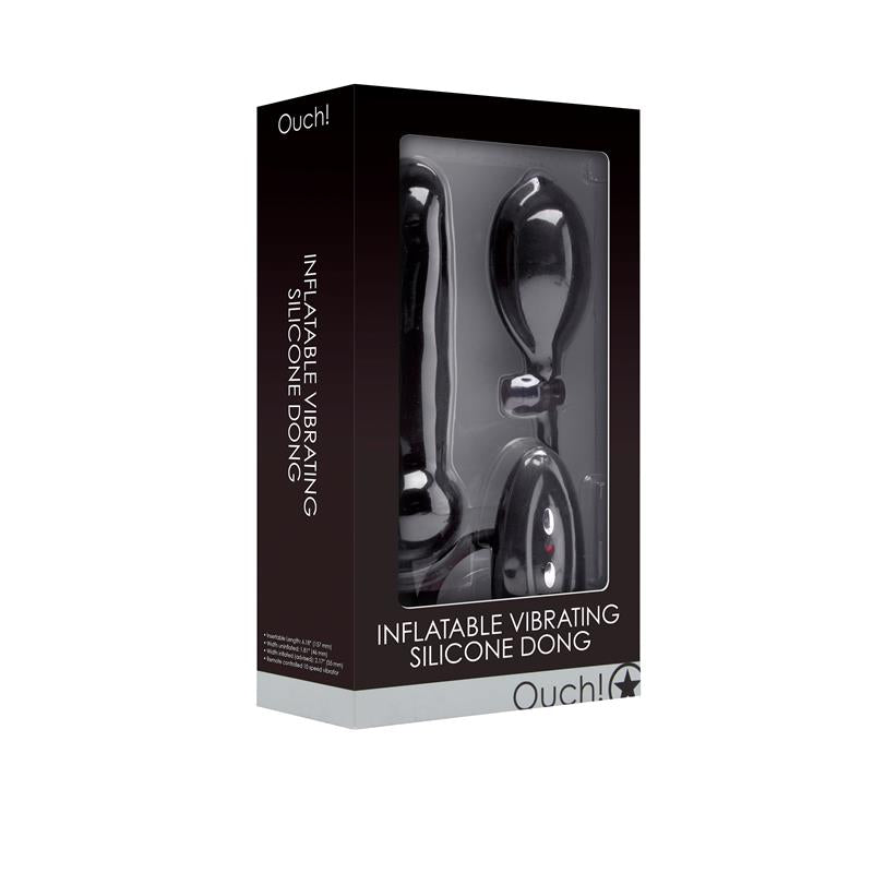 Shots Ouch Inflatable Vibrating Silicone Dong Black