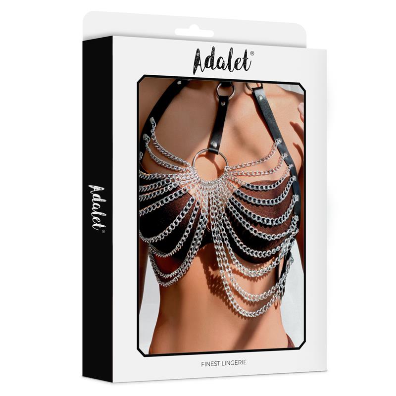 Samara Vegan Leather Chest Harness with Chain One size