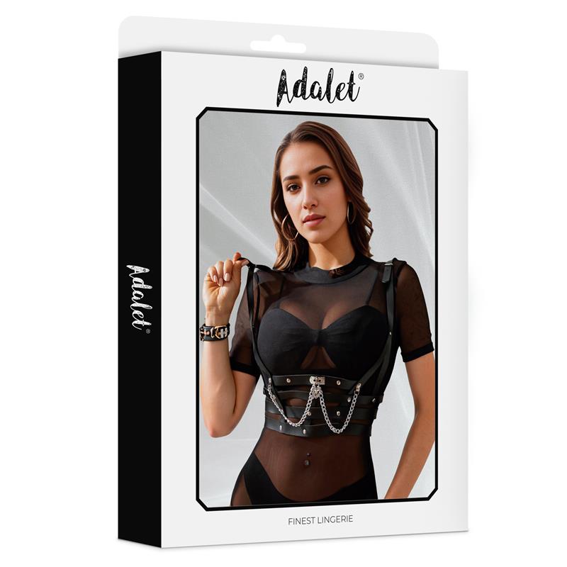 Thalia Vegan Leather Chest Harness with Chain One size