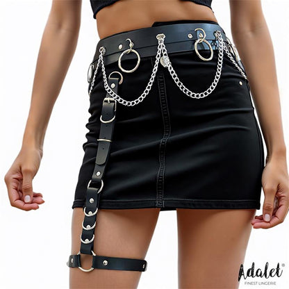Coral Vegan Leather Garter with Leg Ring and Chain One size