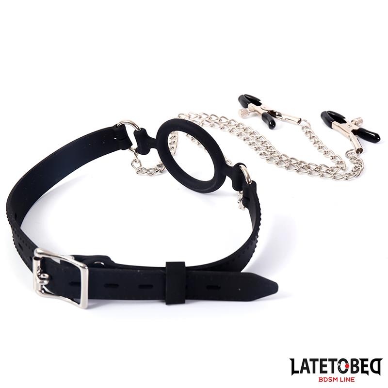 Open Mouth Gag with Nipple Clamps