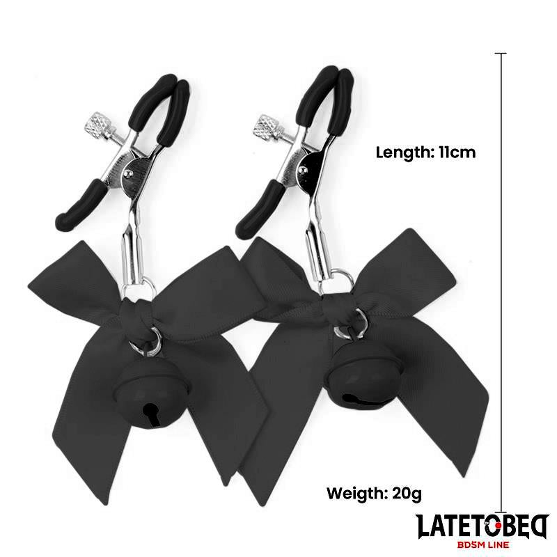 Nipple Clamps with Bell and Black Bow