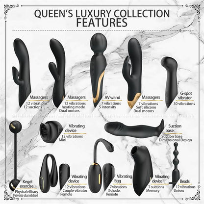 Luxury Set Queens with 12 Toys Black and 18k Gold
