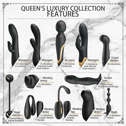 Luxury Set Queens with 12 Toys Black and 18k Gold