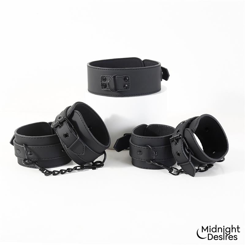 Restraint Set with Collar with Leash and Cuffs