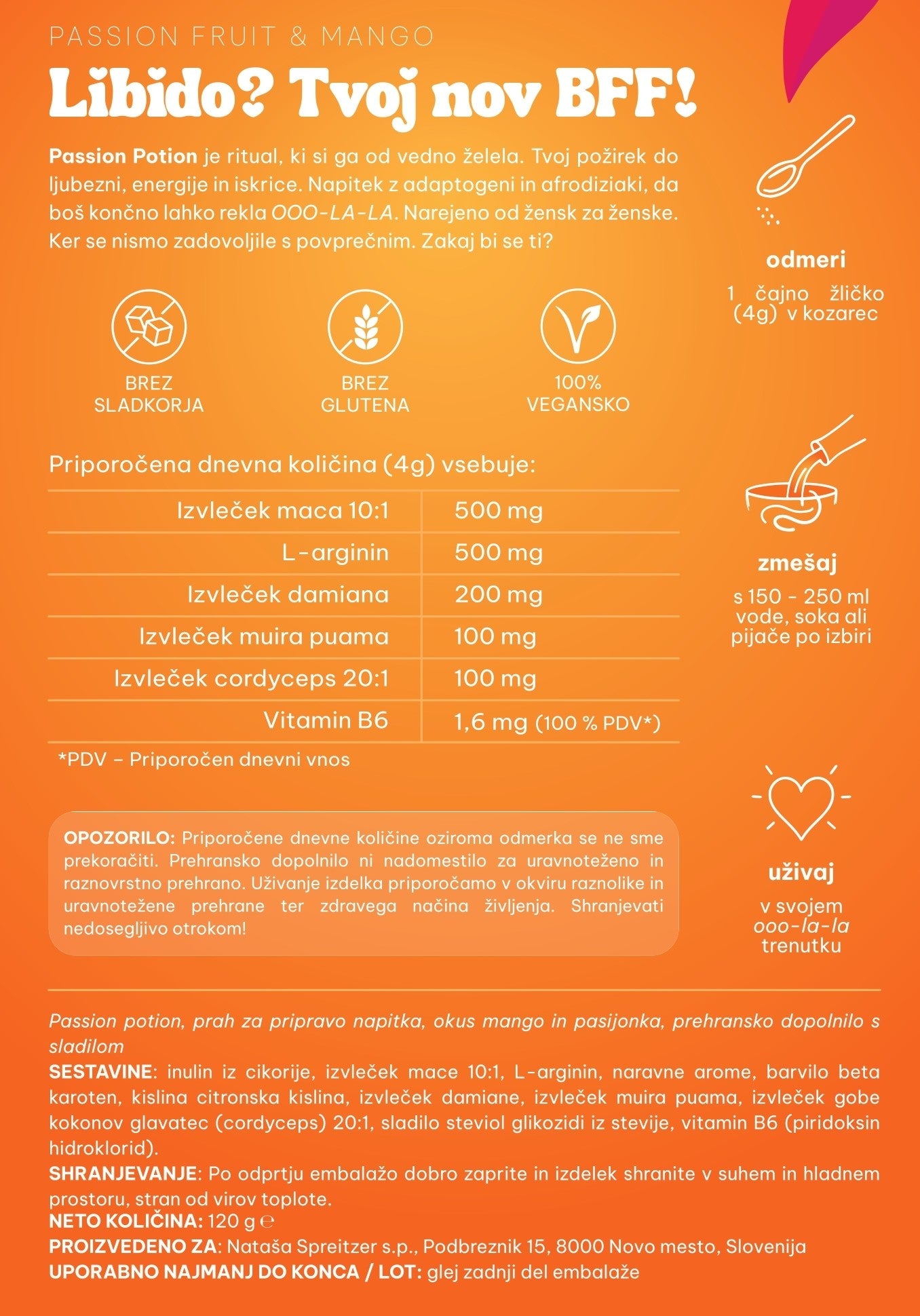 Libido booster za ženske Passion Potion, 120 g