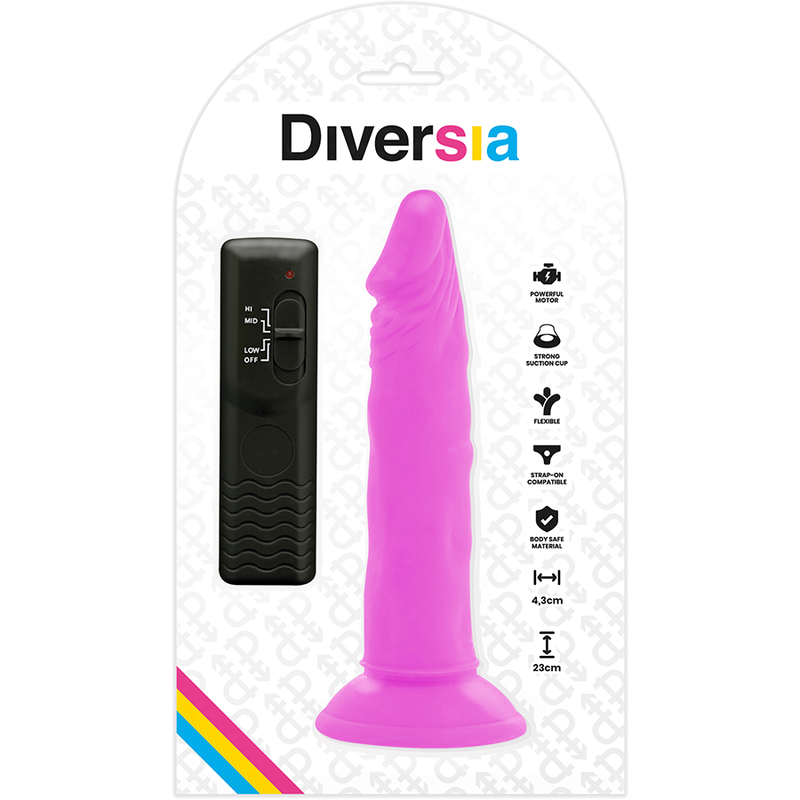 DIVERSIA - FLEKSIBILEN VIBRACIJSKI DILDO VIJOLIČNE BARVE 23 CM -O- 4,3 CM