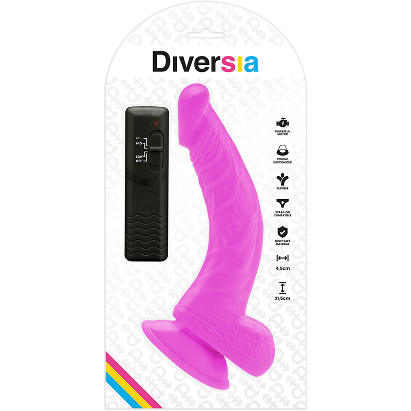 DIVERSIA - FLEKSIBILEN VIBRACIJSKI DILDO VIJOLIČNE BARVE 21,5 CM -O- 4,5 CM