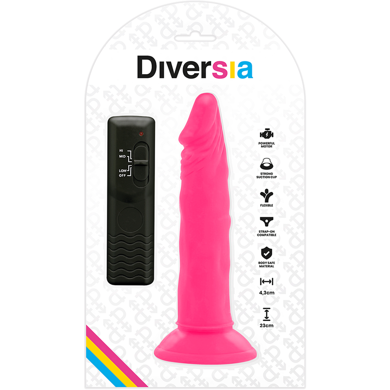 DIVERSIA - PRILAGODLJIV VIBRACIJSKI DILDO ROZA 23 CM -O- 4,3 CM