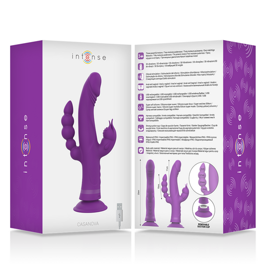 INTENZIVEN - CASANOVA ZAJČEK SILIKONSKI VIBRATOR TROJNI MOTOR VIJOLIČNE BARVE