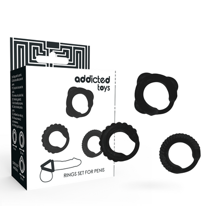 Set obročkov za penis Addicted Toys - C-Rings, black
