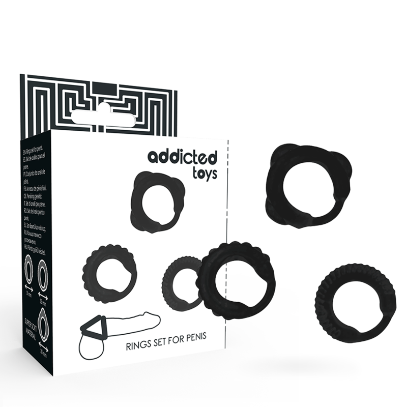 Set obročkov za penis Addicted Toys - C-Rings, black