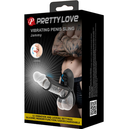 PRETTY LOVE - JAMMY PENIS SHEATH 12 VIBRACIJ S POLNILNIM SILIKONSKIM JEZIKOM