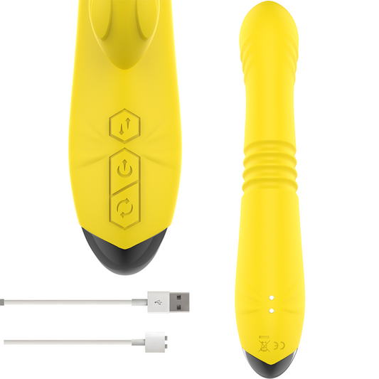INTENZIVEN - TOKY MULTIFUNKCIJSKI VIBRATOR GOR IN DOL S STIMULATORJEM KLITORISA RUMENA