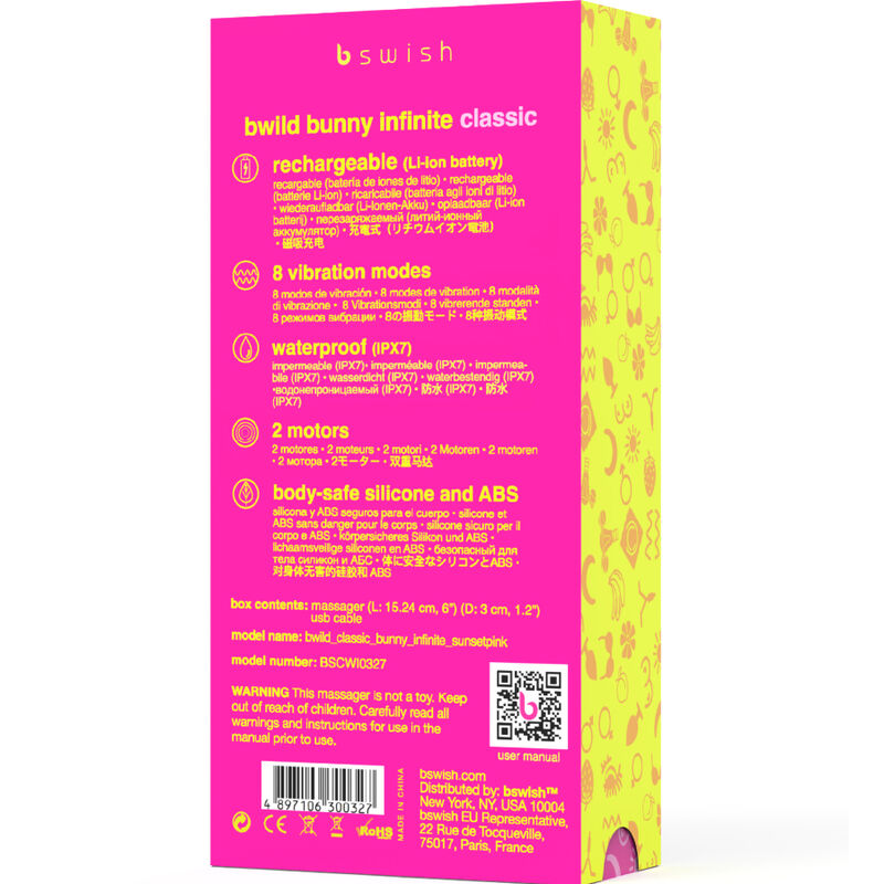 B SWISH - BWILD BUNNY INFINITE CLASSIC VIBRATOR ZA POLNJENJE ROZA SILIKON