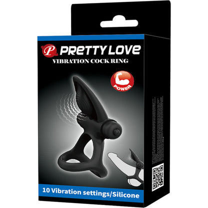 PRETTY LOVE - VIBRACIJSKI OBROČ 10 VIBRACIJ ČRN SILIKON