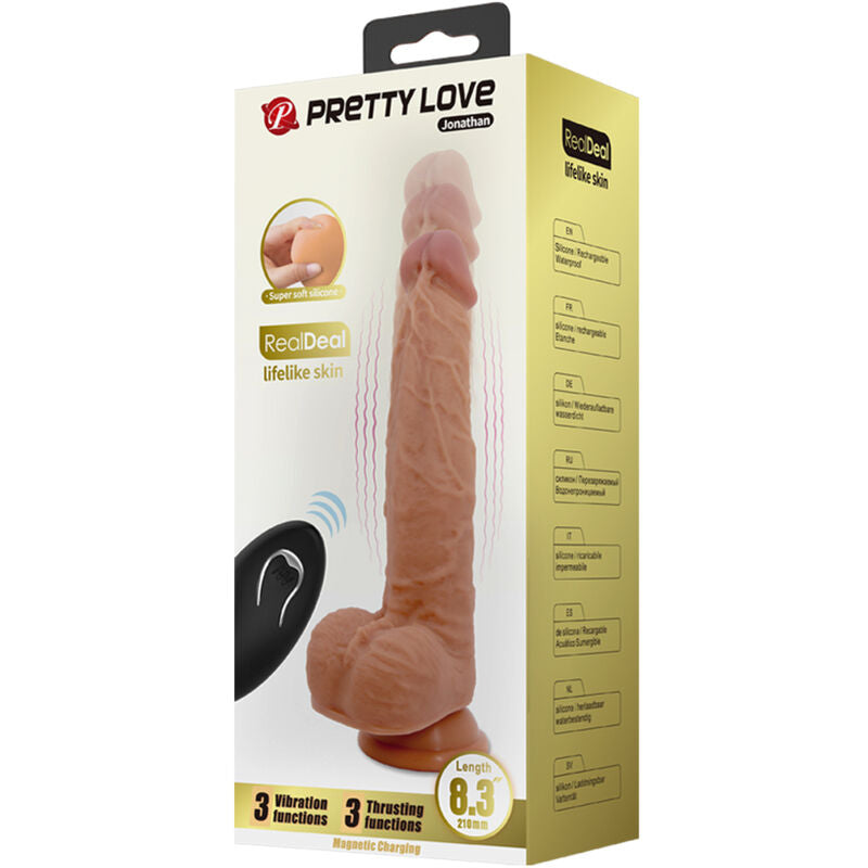 PRETTY LOVE - JONATHAN SILIKONSKI DILDO 3 VIBRACIJE + 3 MERITVE ZA VSTAVLJANJE DALJINSKI UPRAVLJALNIK 21 CM