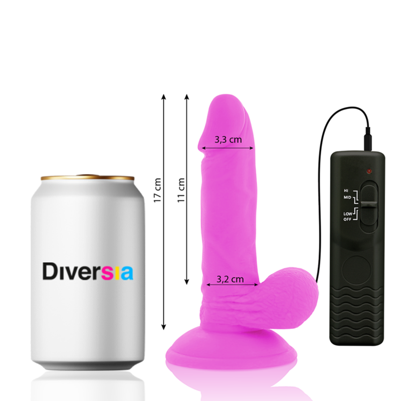 DIVERSIA - FLEKSIBILEN VIBRACIJSKI DILDO VIJOLIČNE BARVE 17 CM -O- 3,3 CM