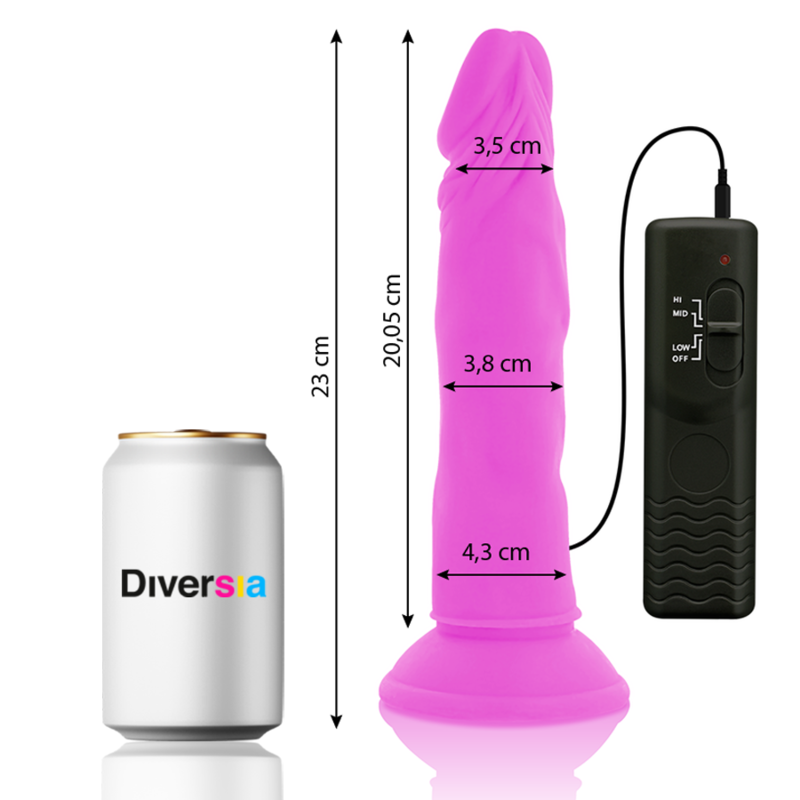 DIVERSIA - FLEKSIBILEN VIBRACIJSKI DILDO VIJOLIČNE BARVE 23 CM -O- 4,3 CM