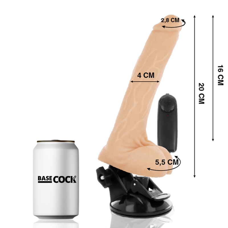 BASECOCK - REALISTIČEN NARAVNI VIBRATOR NA DALJINSKO UPRAVLJANJE S TESTISI 20 CM -O- 4 CM