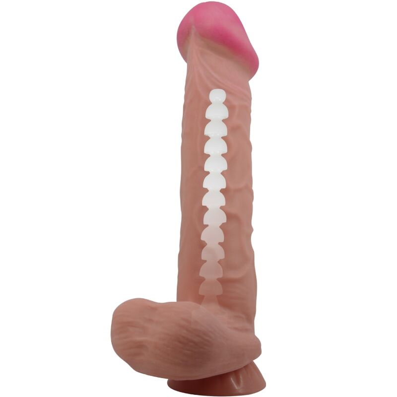 PRETTY LOVE - SERIJA DRSNIH KOŽ REALISTIČEN DILDO Z DRSNO KOŽO S PRISESKOM RJAVE BARVE 26 CM