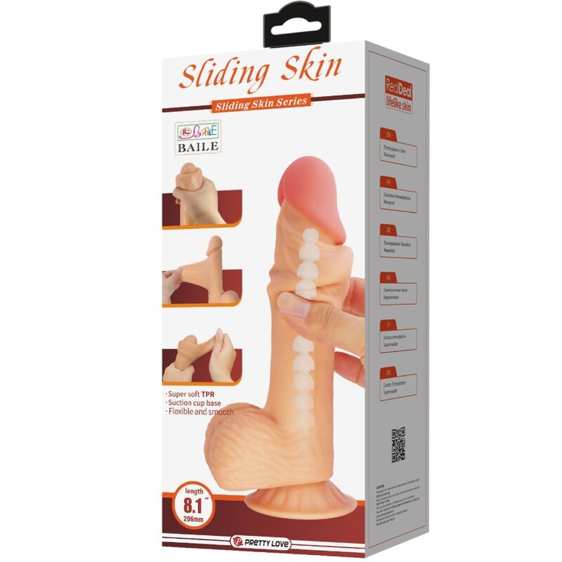PRETTY LOVE - SERIJA DRSNIH KOŽ REALISTIČNI DILDO Z DRSNO KOŽNO PRISESKO 20,6 CM