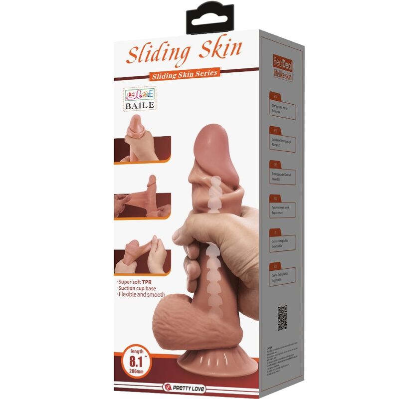 PRETTY LOVE - SERIJA DRSNIH KOŽ REALISTIČNI DILDO Z DRSNO RJAVO KOŽO PRISESEK 19,4 CM