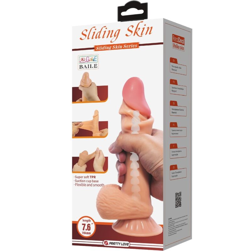 PRETTY LOVE - SERIJA DRSNIH KOŽ REALISTIČNI DILDO Z DRSNO KOŽNO PRISESKO 19,4 CM
