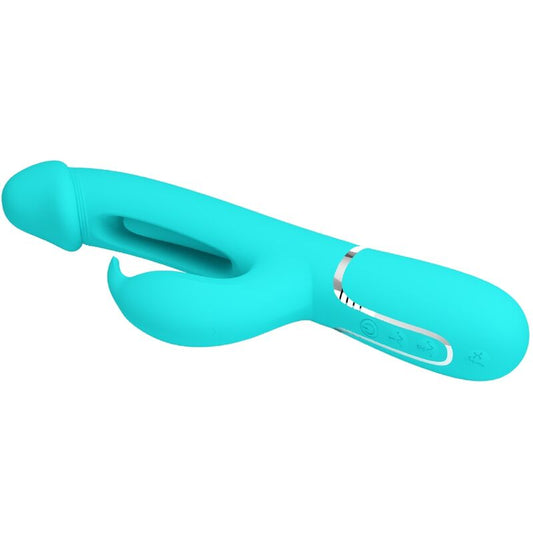 PRETTY LOVE - KAMPAS RABBIT 3 V 1 VEČNAMENSKI VIBRATOR Z JEZIKOM AQUA GREEN